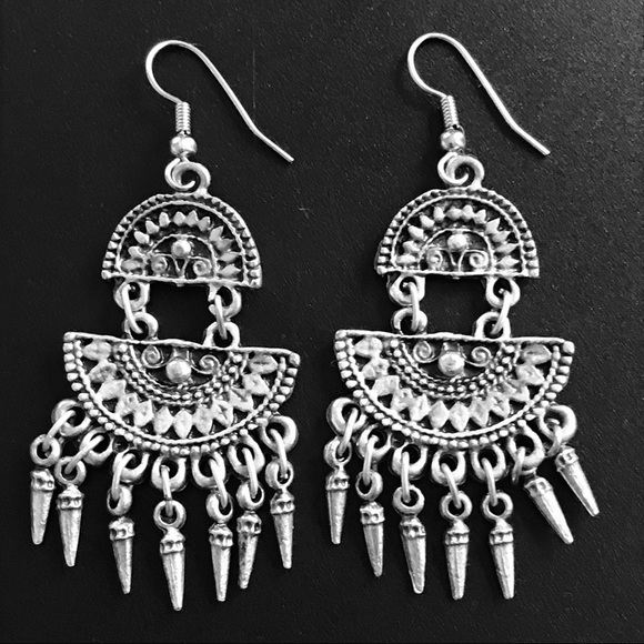 Boho Sterling (Stamped) Silver Earrings! Dangly w Spikes at Bottoms! - Picture 1 of 6